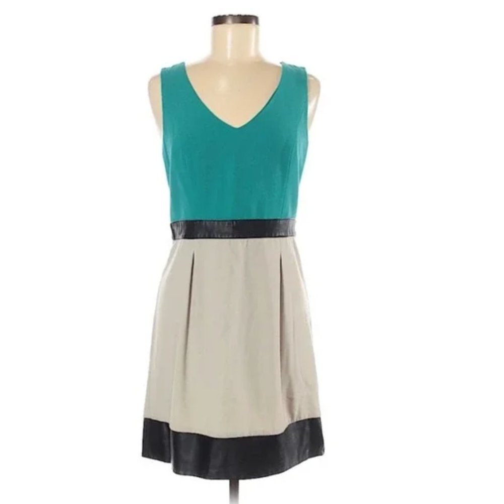 Kensie Color Block Dress, faux leather, L